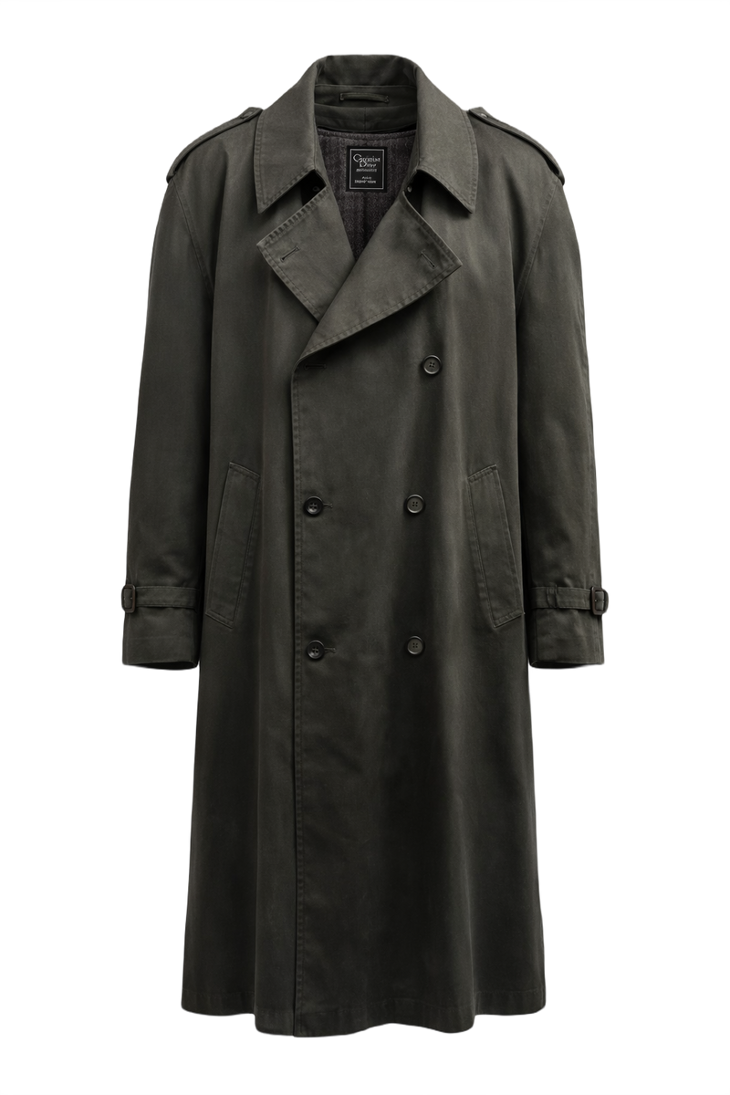 1980s Olive Green Cotton Blend Trench Coat - Front View