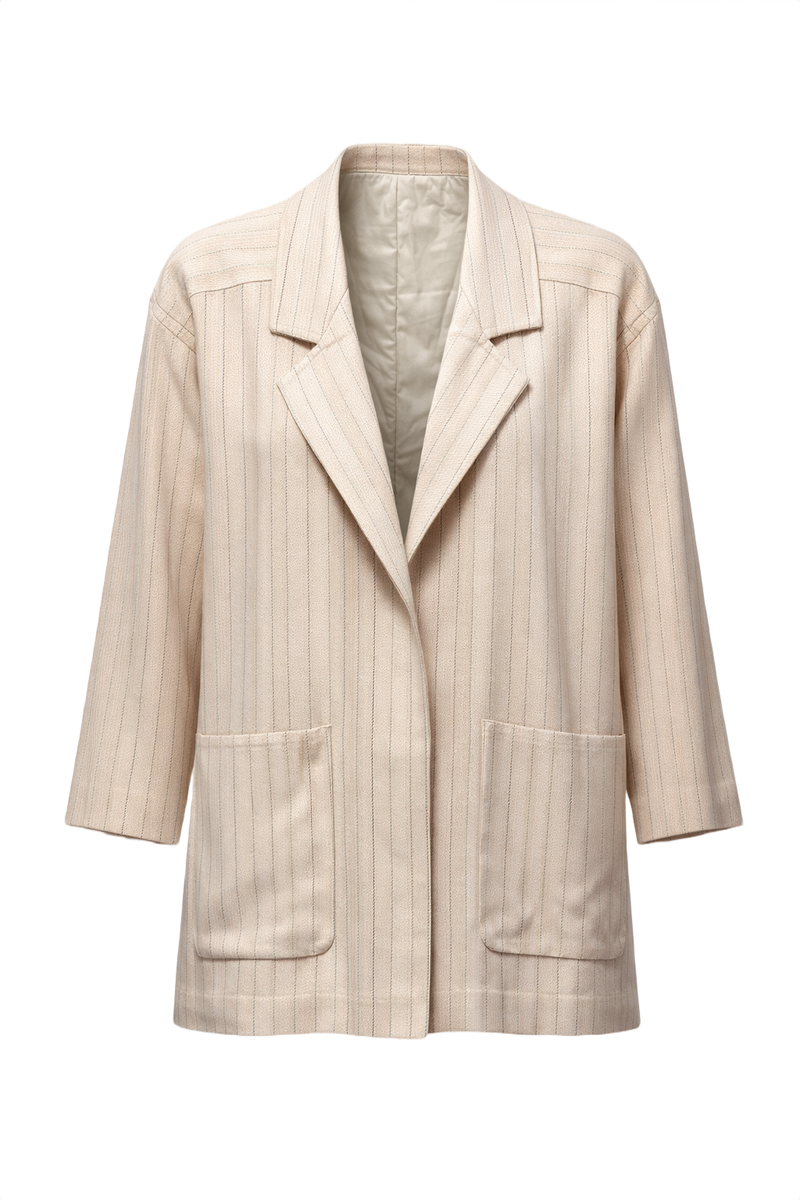 1980s Cream Wool Blend Jacket - Front View