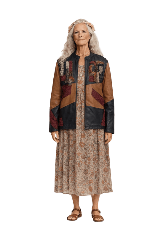 1970s Tan Leather Jacket - Model