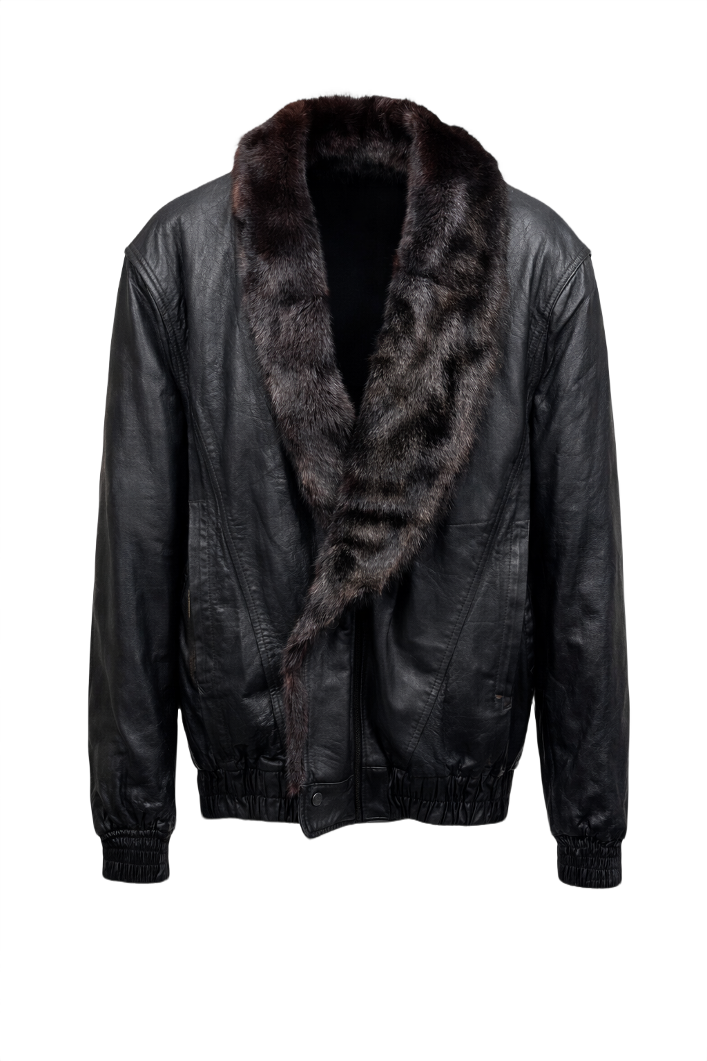 1980s Black Leather Jacket - Front View