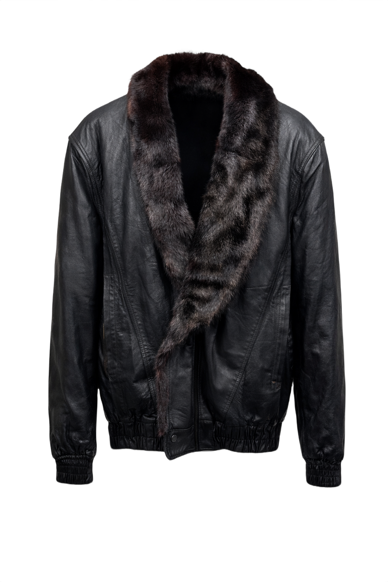 1980s Black Leather Jacket - Front View