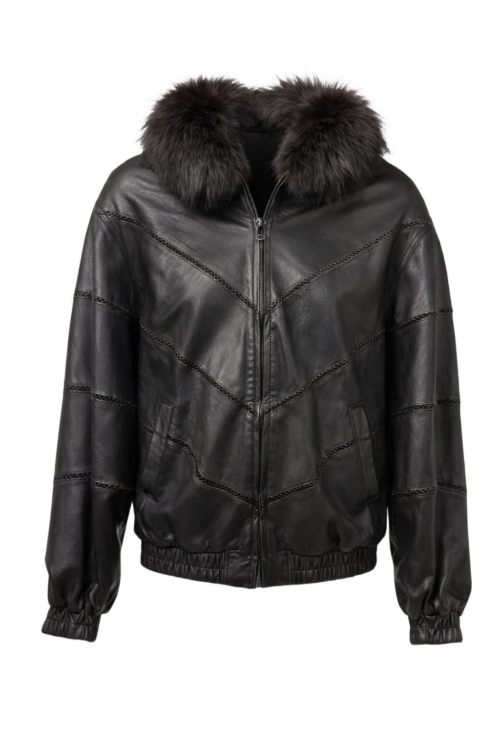 1990s Black Synthetic Leather Jacket - Front View