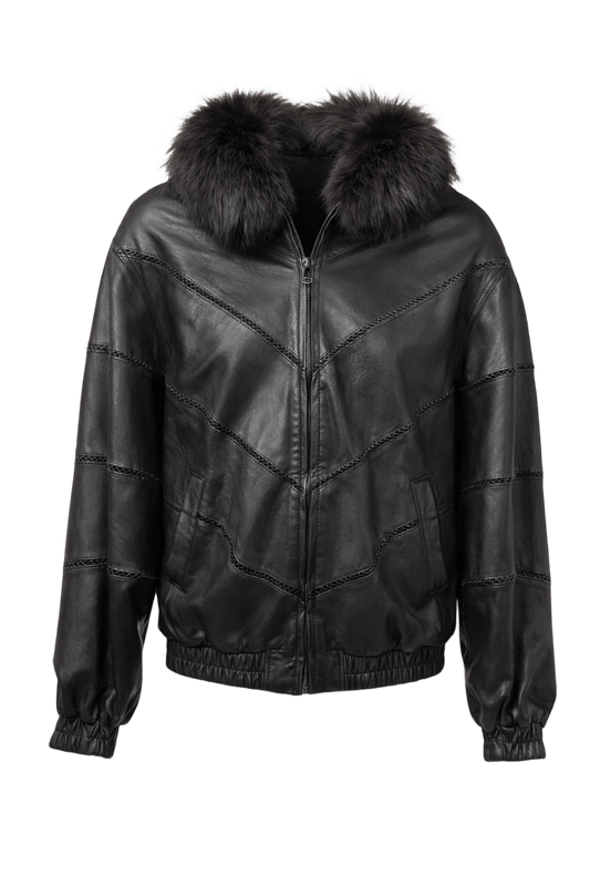 1990s Black Synthetic Leather Jacket - Front View