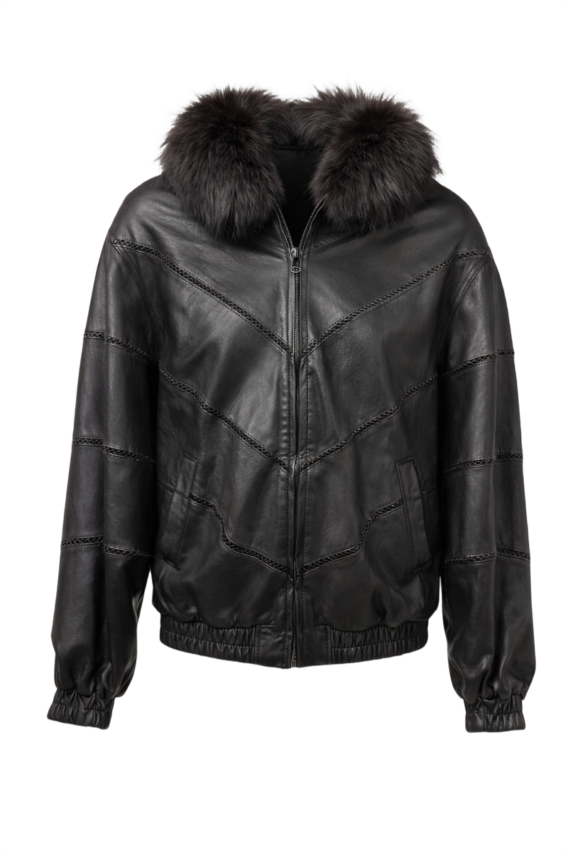 1990s Black Synthetic Leather Jacket - Front View