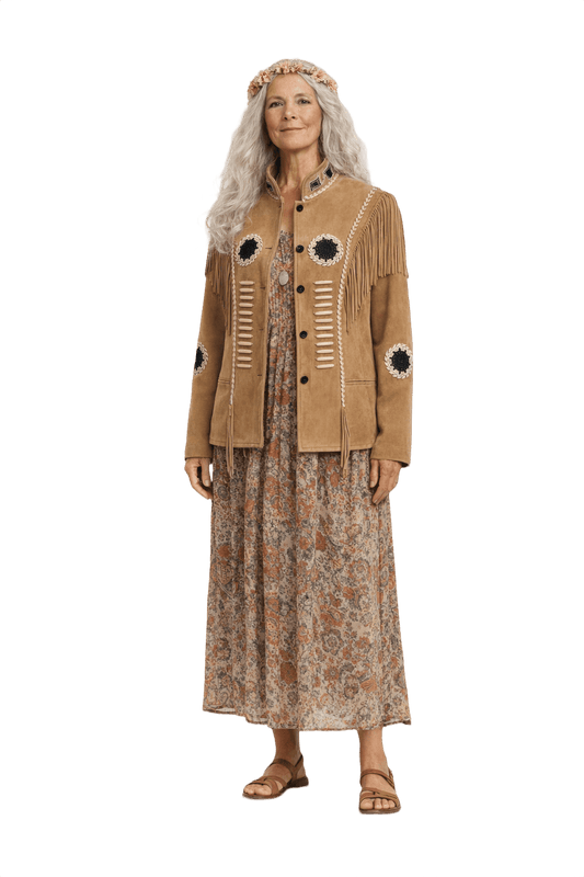 1970s Tan Suede Jacket - Model