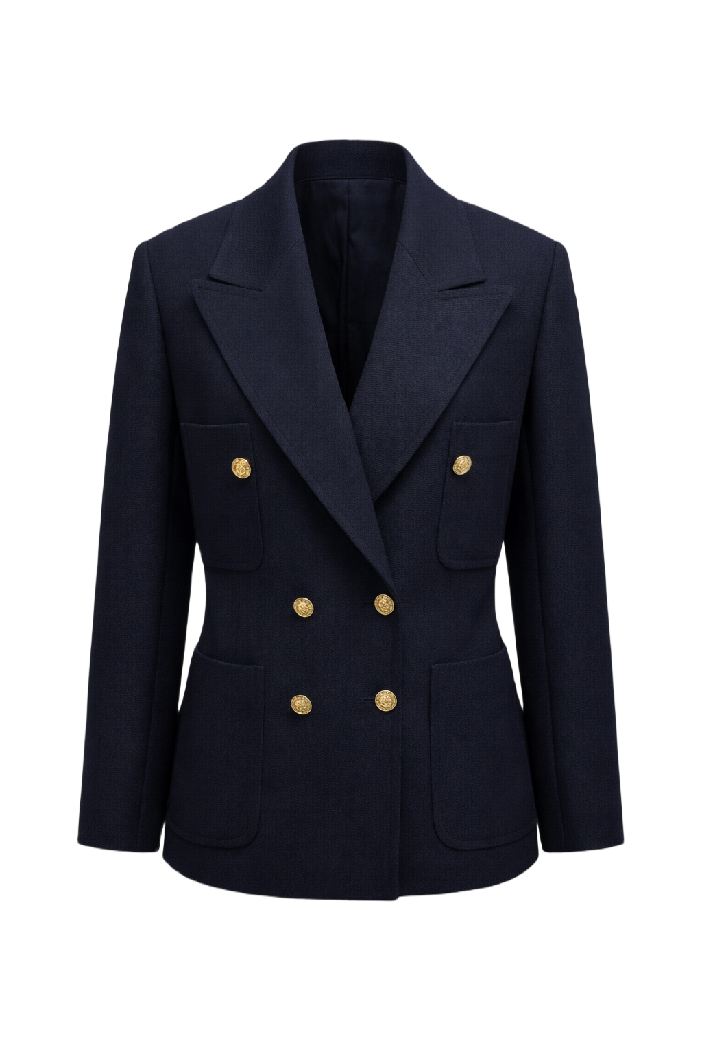 1980s Navy Blue Wool Blend Blazer - Front View