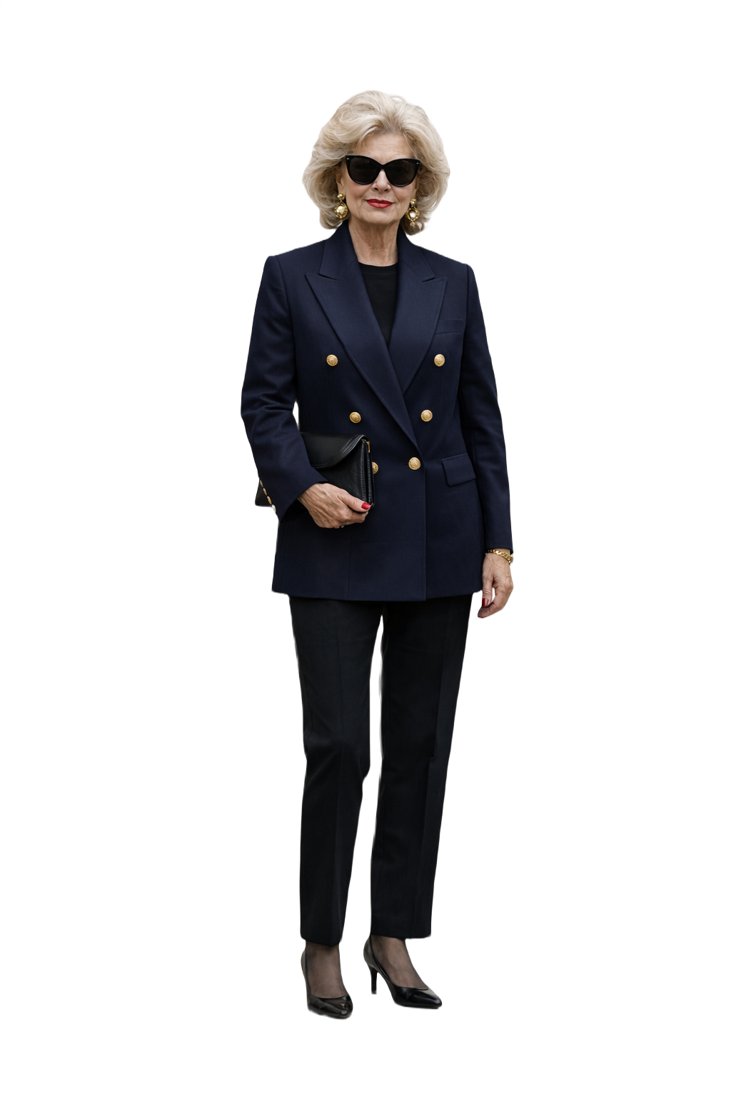 1980s Navy Blue Wool Blend Blazer - Model