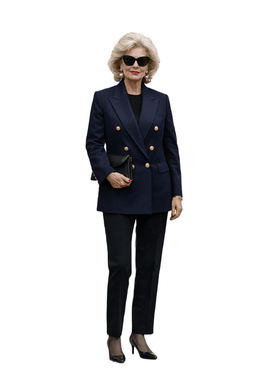 1980s Navy Blue Wool Blend Blazer - Model