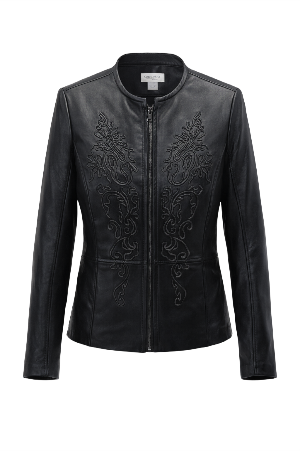 1990s Black Synthetic Leather Jacket - Front View