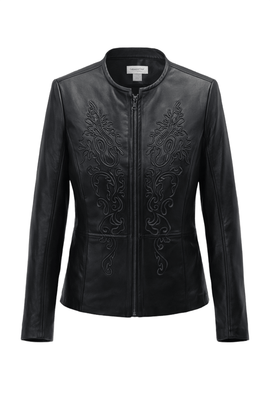 1990s Black Synthetic Leather Jacket - Front View
