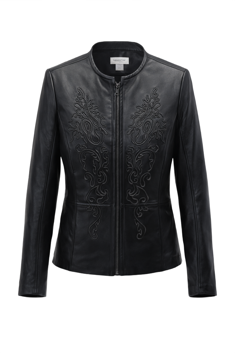 1990s Black Synthetic Leather Jacket - Front View