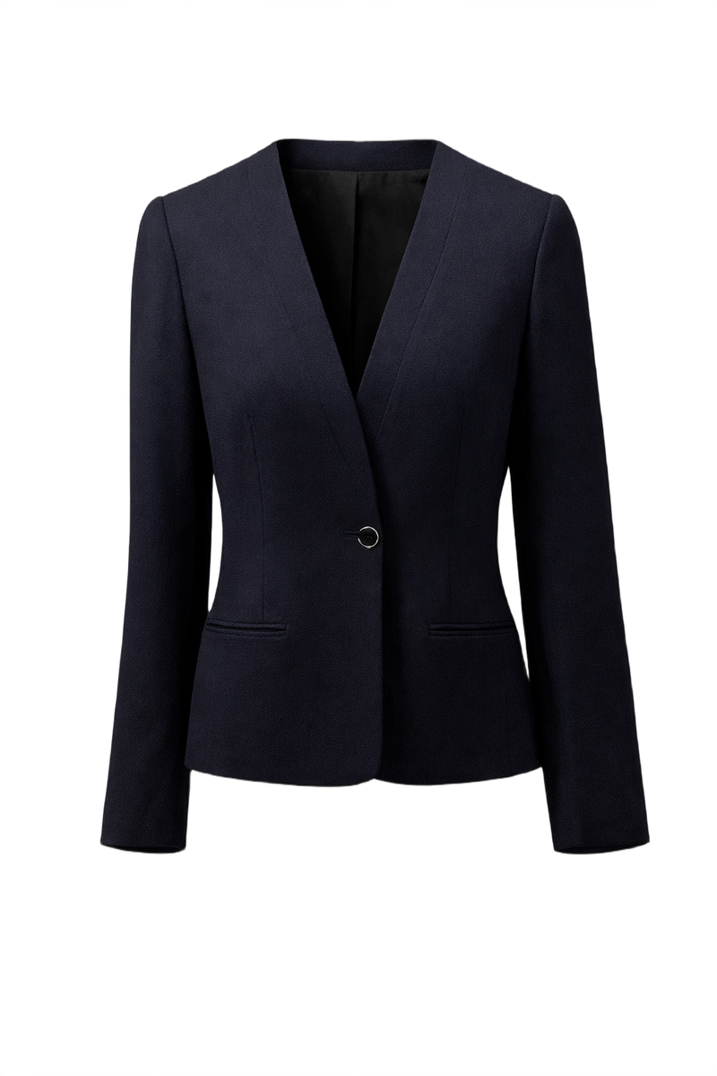 1980s Navy Blue Wool Blazer - Front View