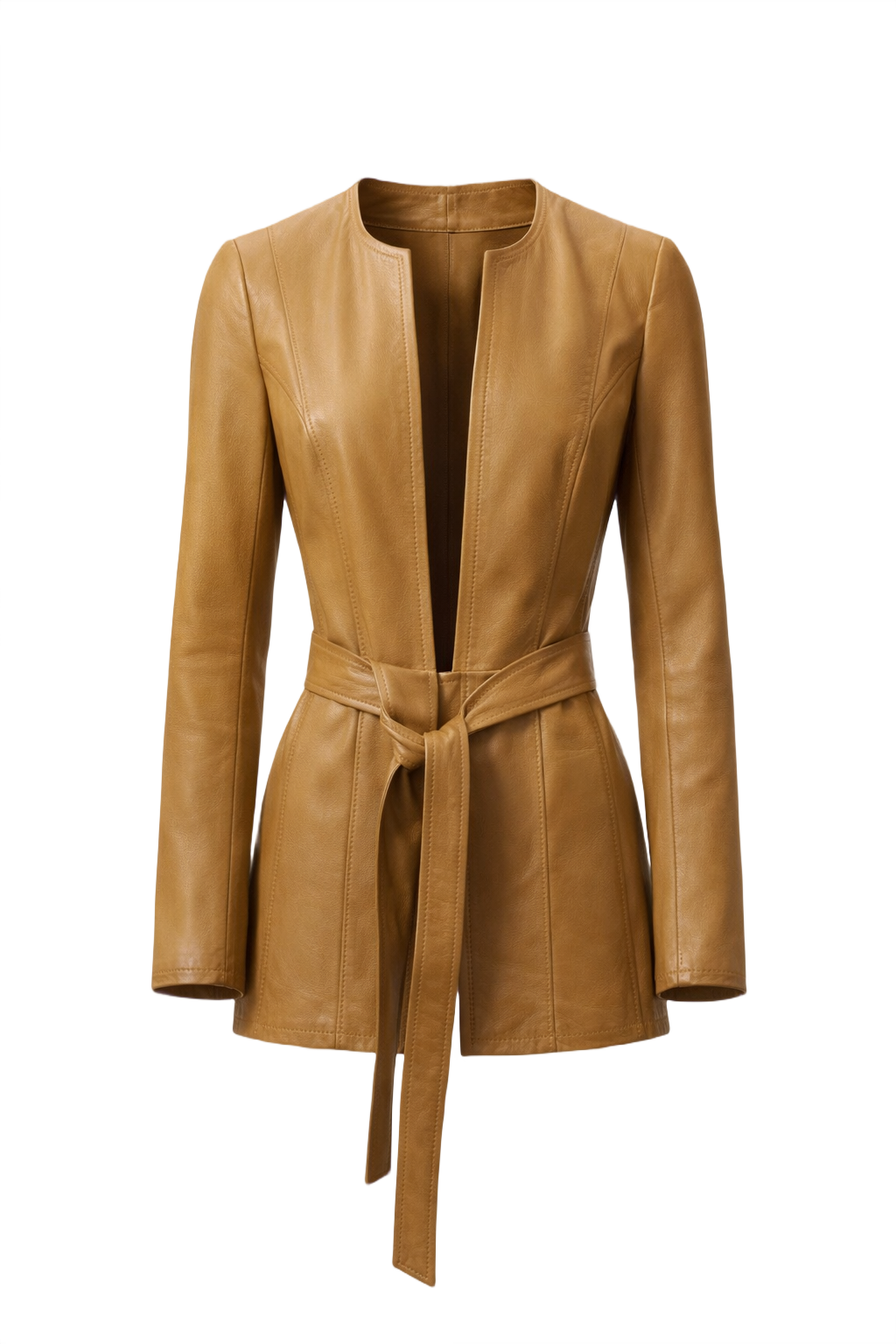 1990s Camel Synthetic Leather Jacket - Front View