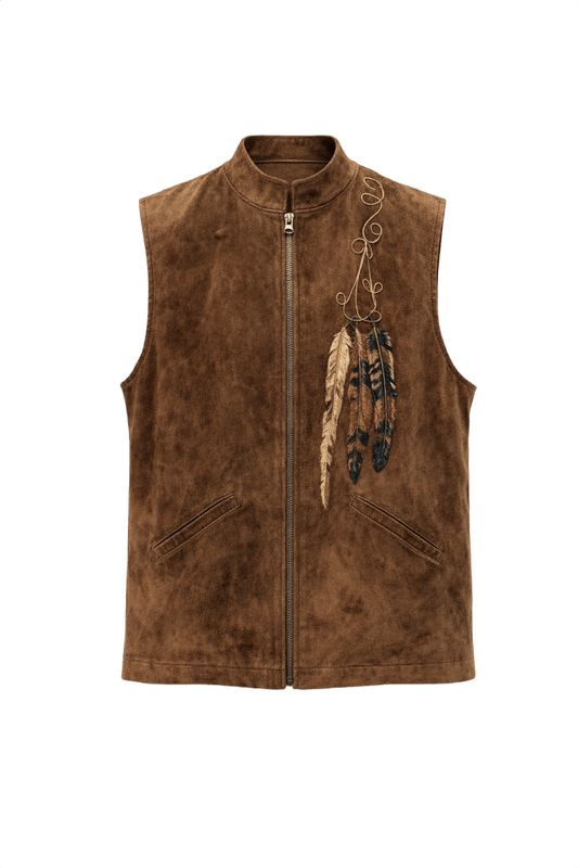 1970s Brown Suede Vest - Front View