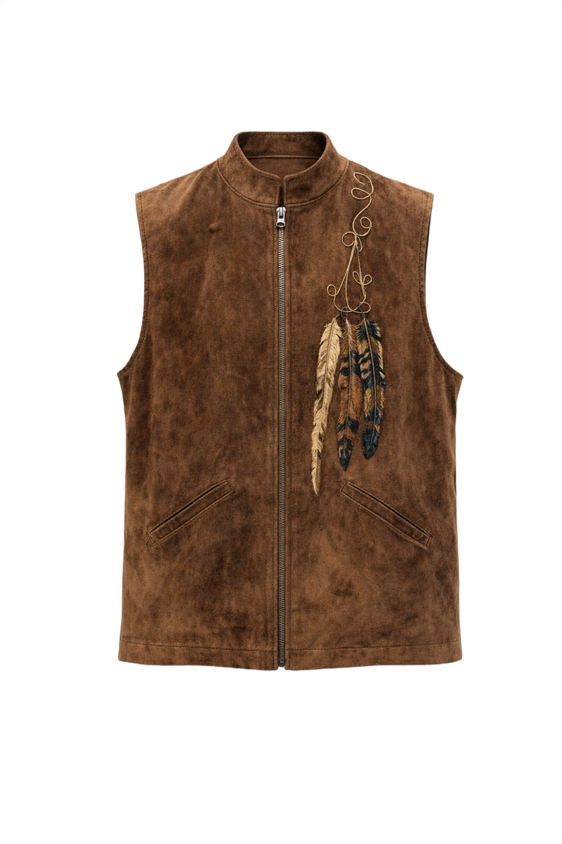 1970s Brown Suede Vest - Front View