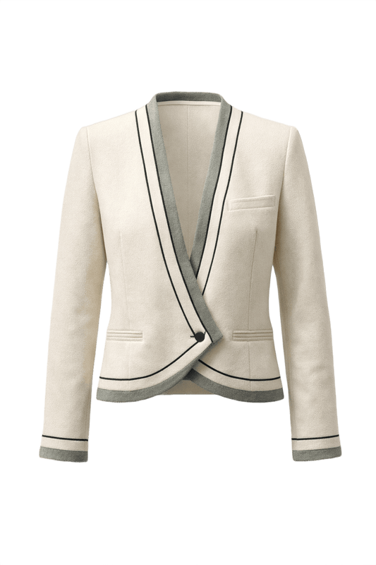 1990s Cream Wool Blend Blazer - Front View