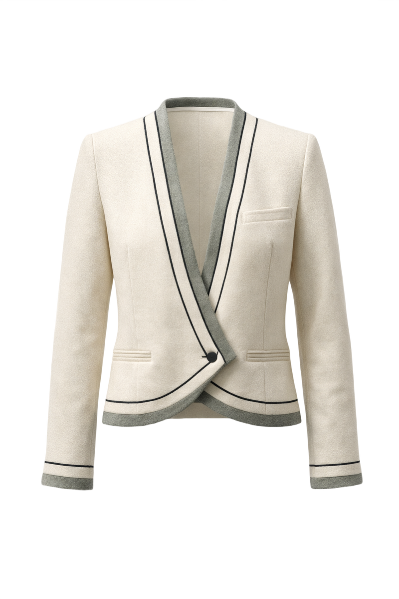 1990s Cream Wool Blend Blazer - Front View