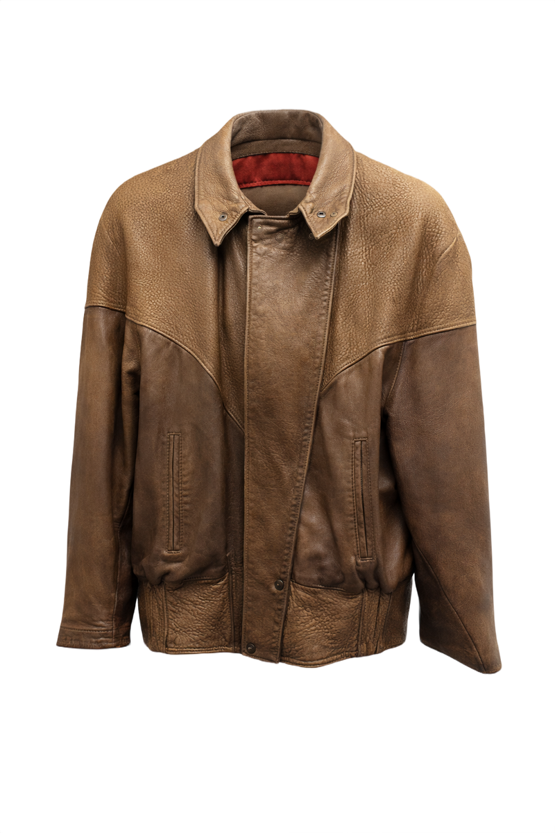 1980s Brown Leather Jacket - Front View