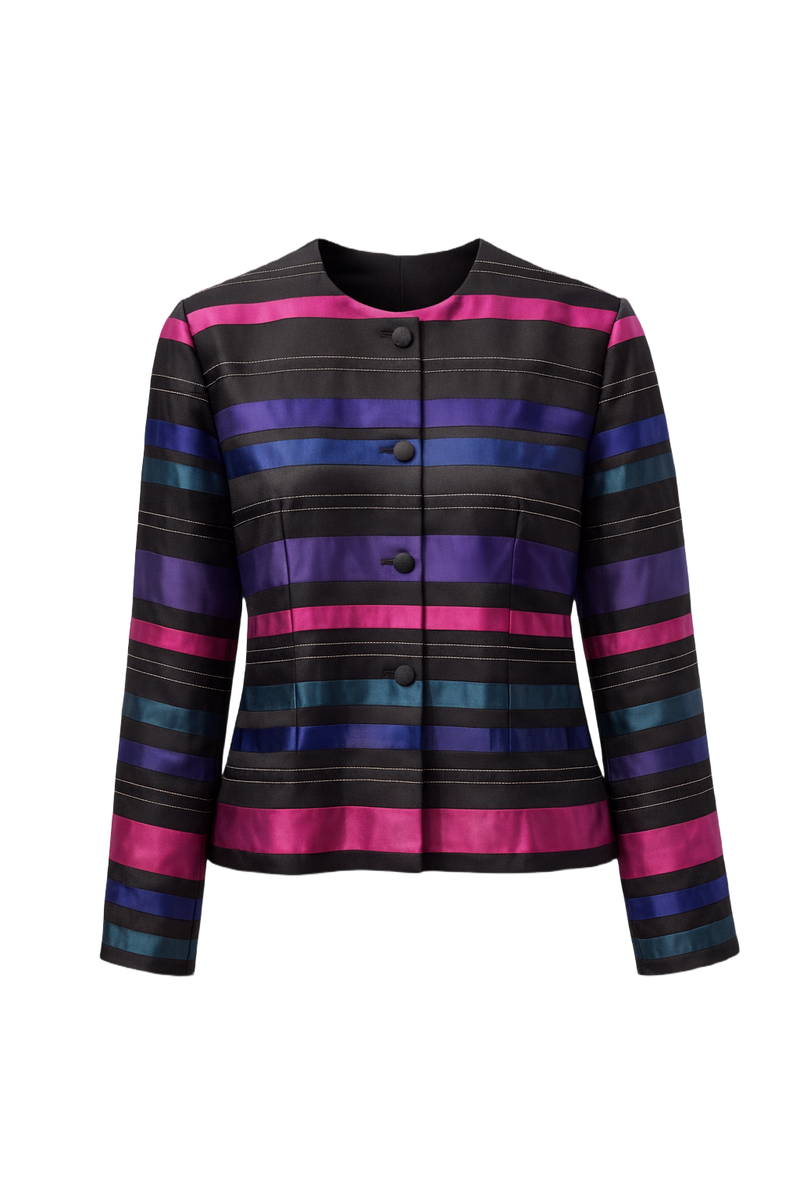 1980s Black Satin Jacket - Front View