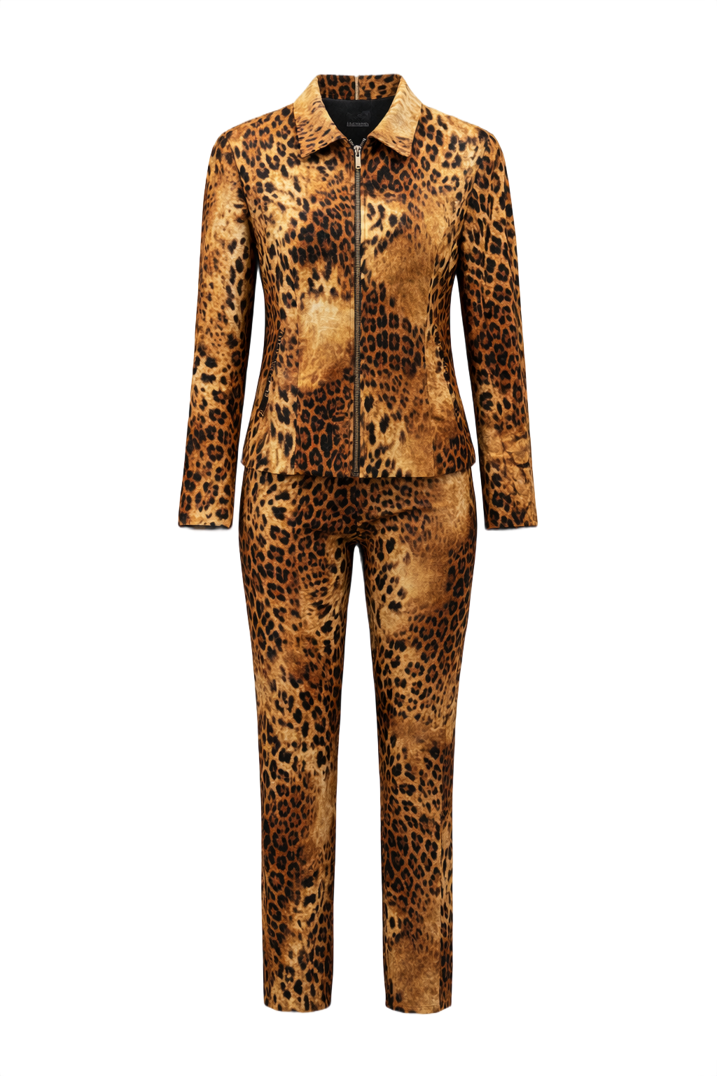 1990s Leopard Print Synthetic Blend Jacket & Pants Set - Front View