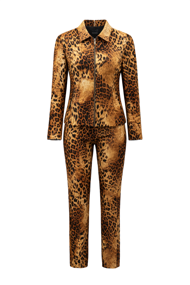 1990s Leopard Print Synthetic Blend Jacket & Pants Set - Front View