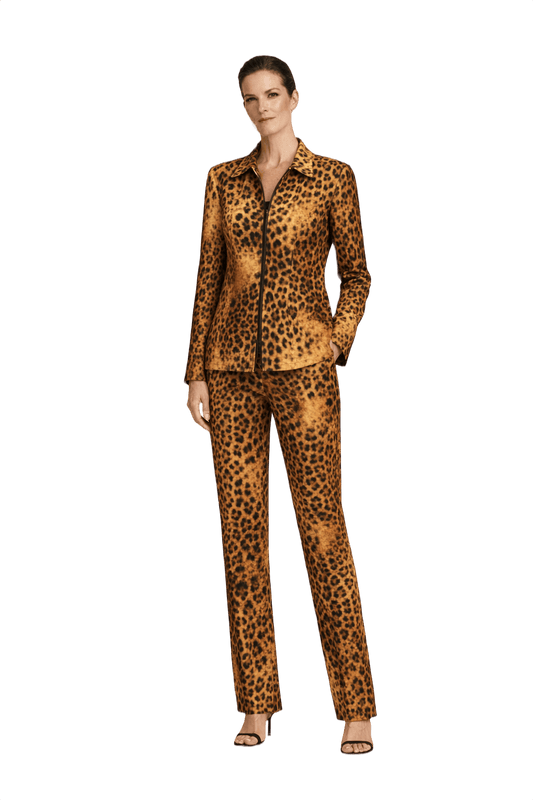 1990s Leopard Print Synthetic Blend Jacket & Pants Set - Model