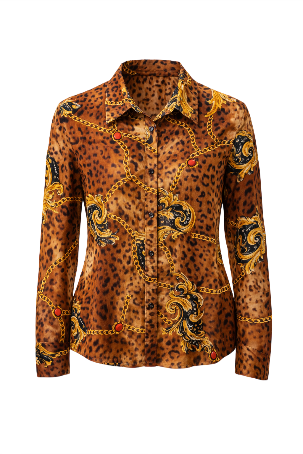 1980s Leopard Print Synthetic Blend Shirt - Front View