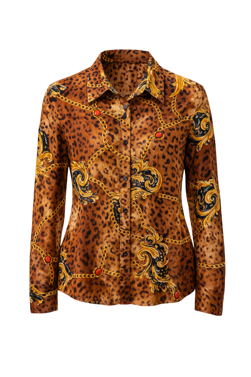 1980s Leopard Print Synthetic Blend Shirt - Front View