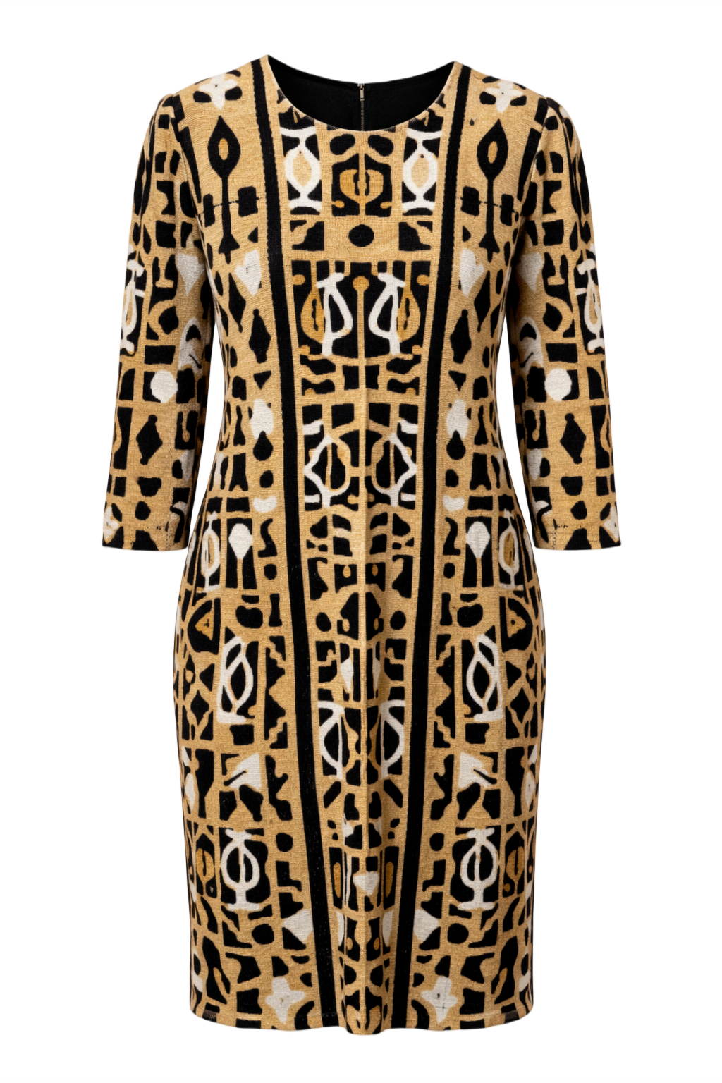 1970s Tan Synthetic Blend Dress - Front View
