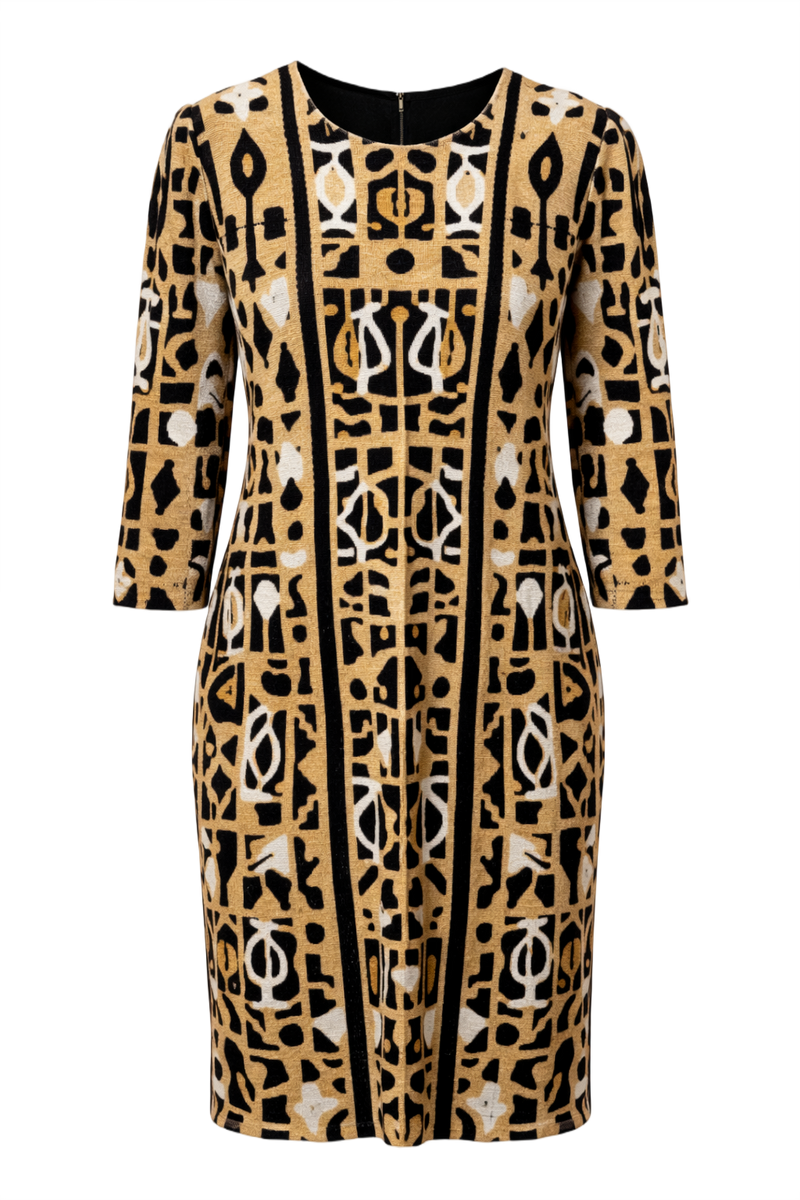 1970s Tan Synthetic Blend Dress - Front View