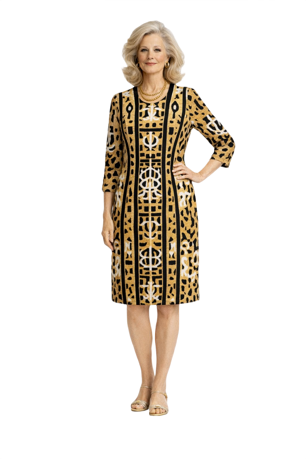 1970s Tan Synthetic Blend Dress - Model