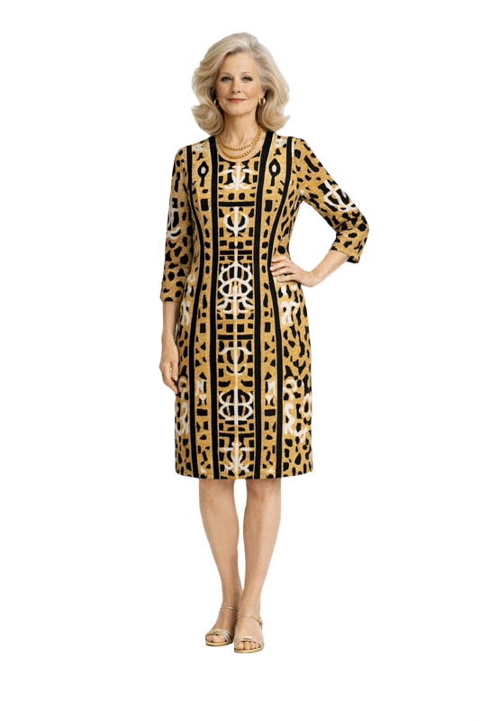1970s Tan Synthetic Blend Dress - Model