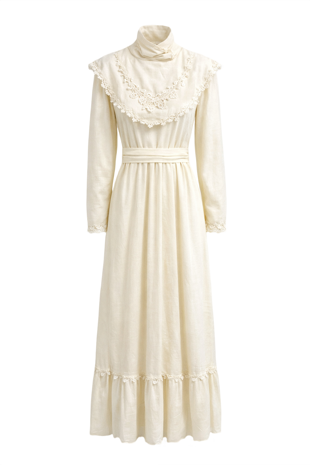 1980s Cream Synthetic Blend Maxi Dress - Front View