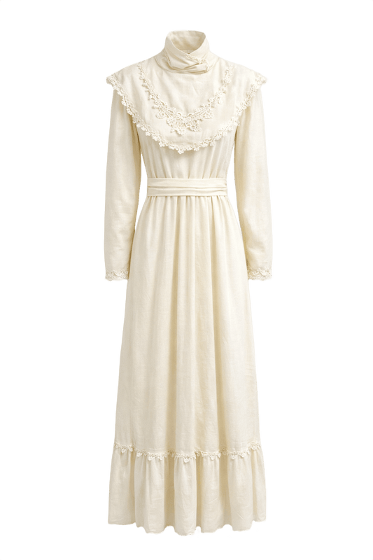 1980s Cream Synthetic Blend Maxi Dress - Front View