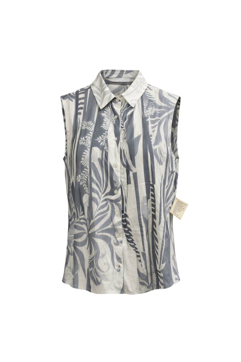 1990s Grey Synthetic Blend Sleeveless Blouse - Front View