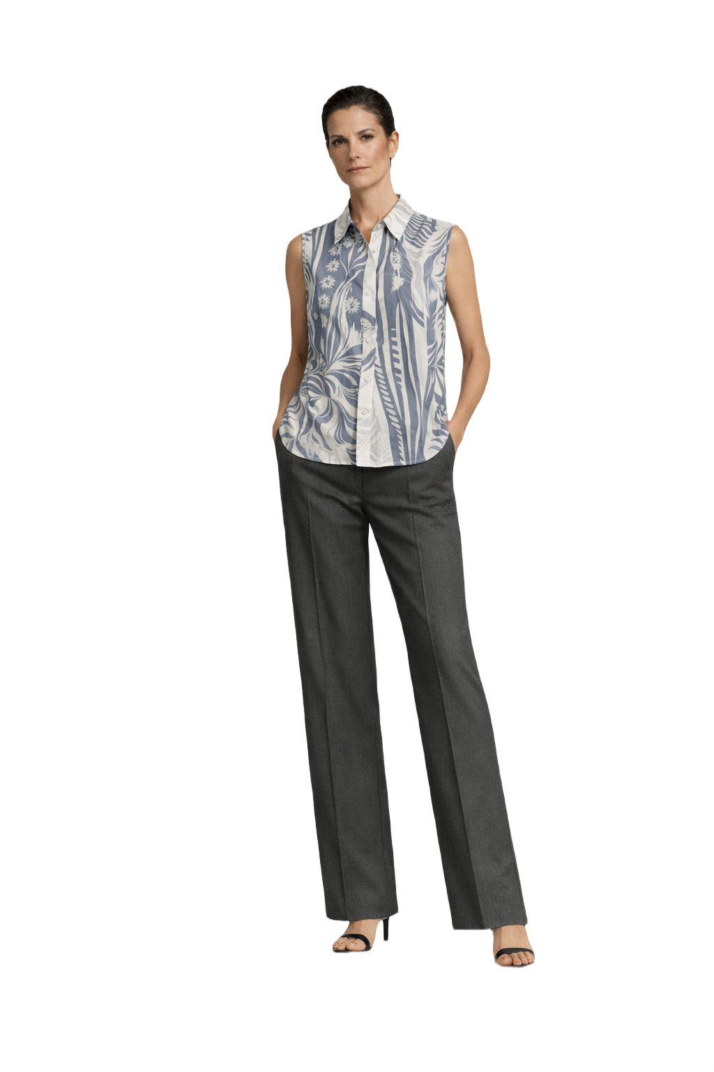 1990s Grey Synthetic Blend Sleeveless Blouse - Model