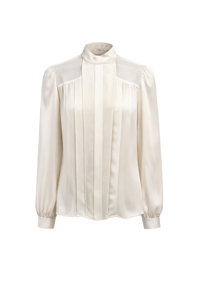 1970s Cream White Synthetic Blend Blouse - Front View