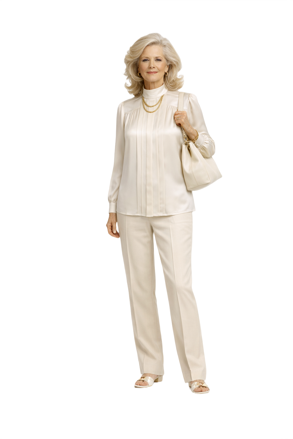 1970s Cream White Synthetic Blend Blouse - Model