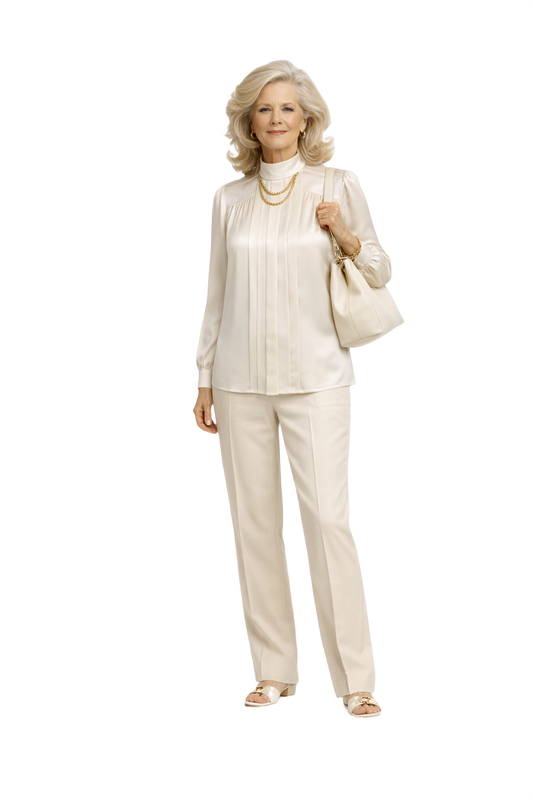 1970s Cream White Synthetic Blend Blouse - Model