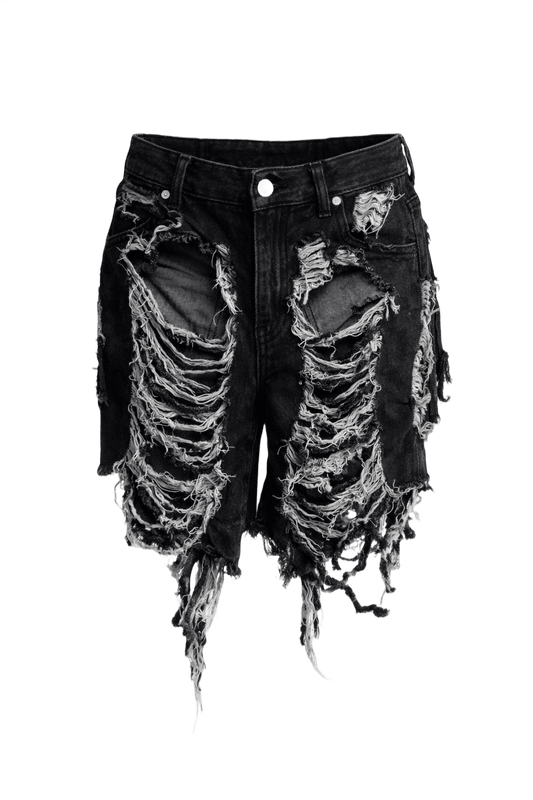 90s Black Denim Shorts - Front View