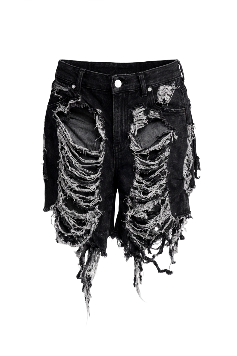 90s Black Denim Shorts - Front View