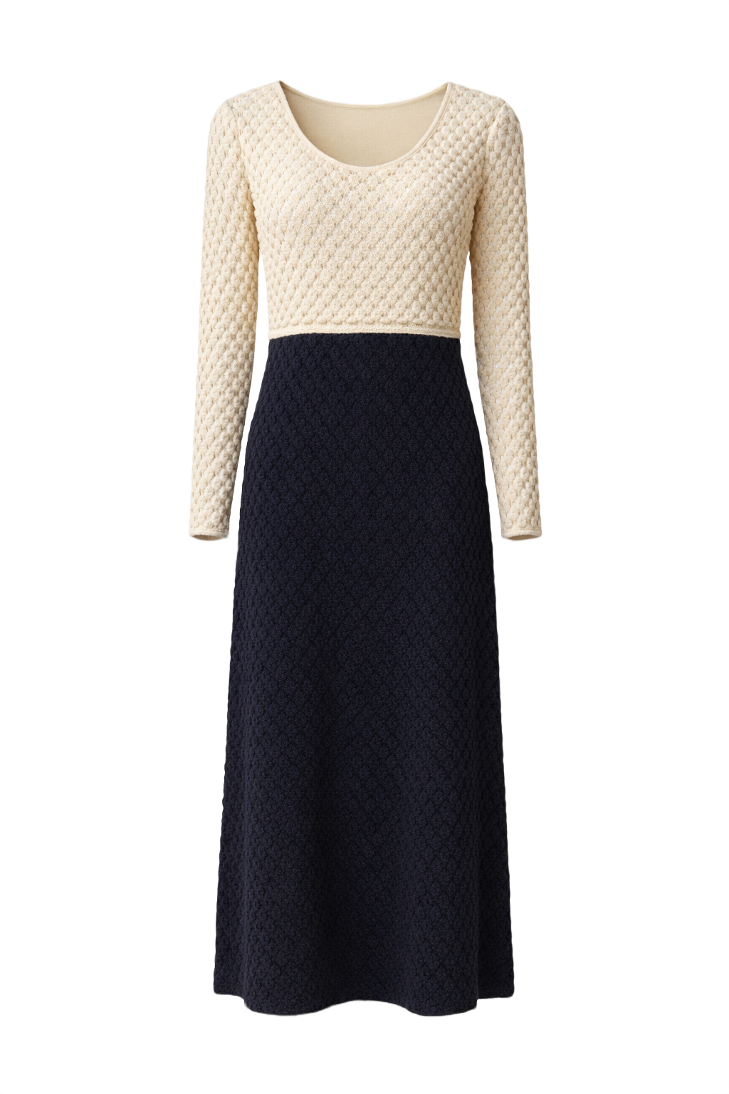 80s Cream White Synthetic Blend Maxi Dress - Front View