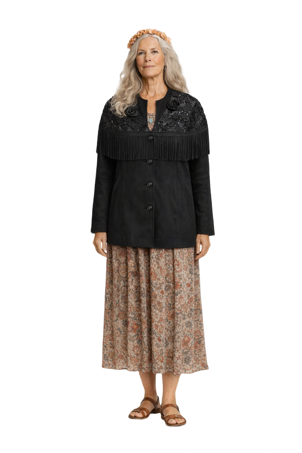 70s Black Synthetic Blend Jacket - Model