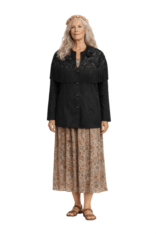 70s Black Synthetic Blend Jacket - Model