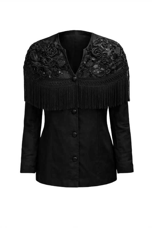 70s Black Synthetic Blend Jacket - Front View