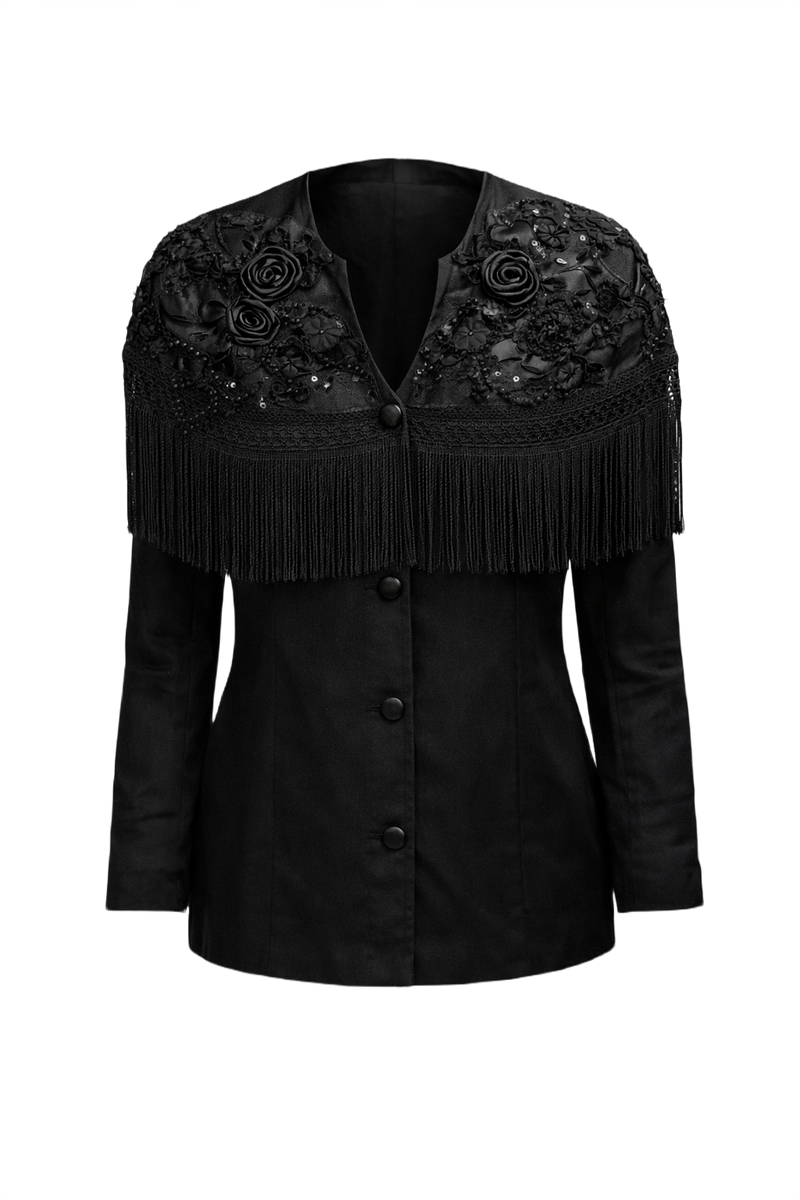 70s Black Synthetic Blend Jacket - Front View