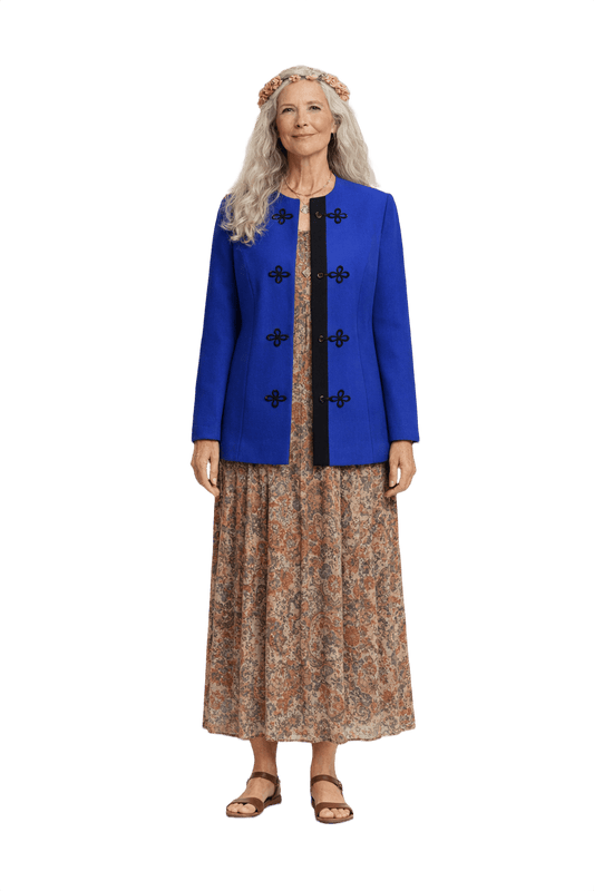 1970s Vibrant Blue Synthetic Blend Jacket - Model