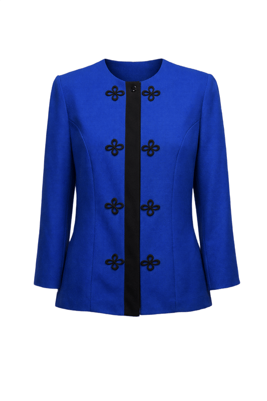 1970s Vibrant Blue Synthetic Blend Jacket - Front View