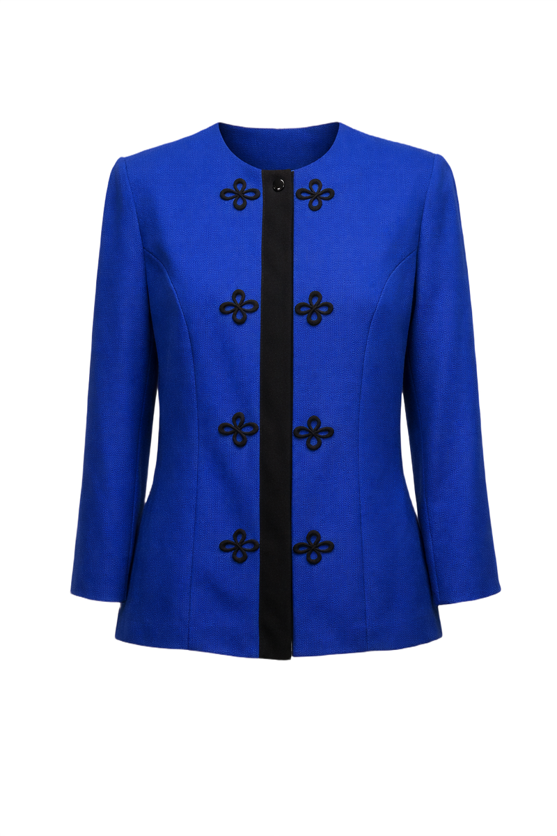 1970s Vibrant Blue Synthetic Blend Jacket - Front View