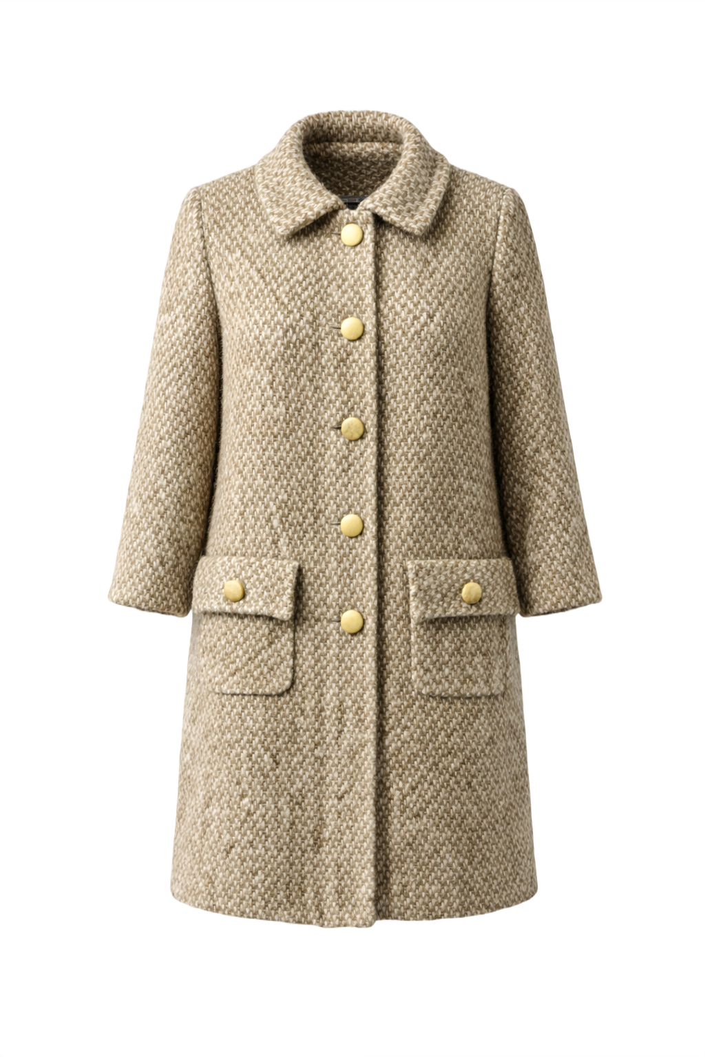 1960s Beige Wool Blend Coat - Front View